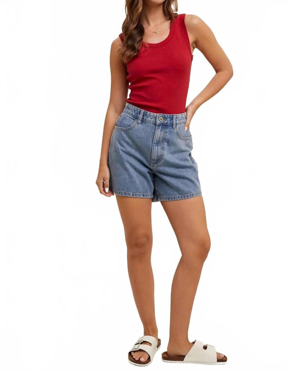 NEW WISHLIST penelope denim mom shorts in mid-blue wash